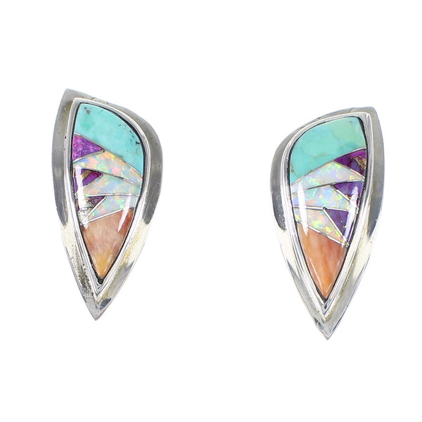 Southwest Multicolor Inlay Sterling Silver Post Earrings RX95108